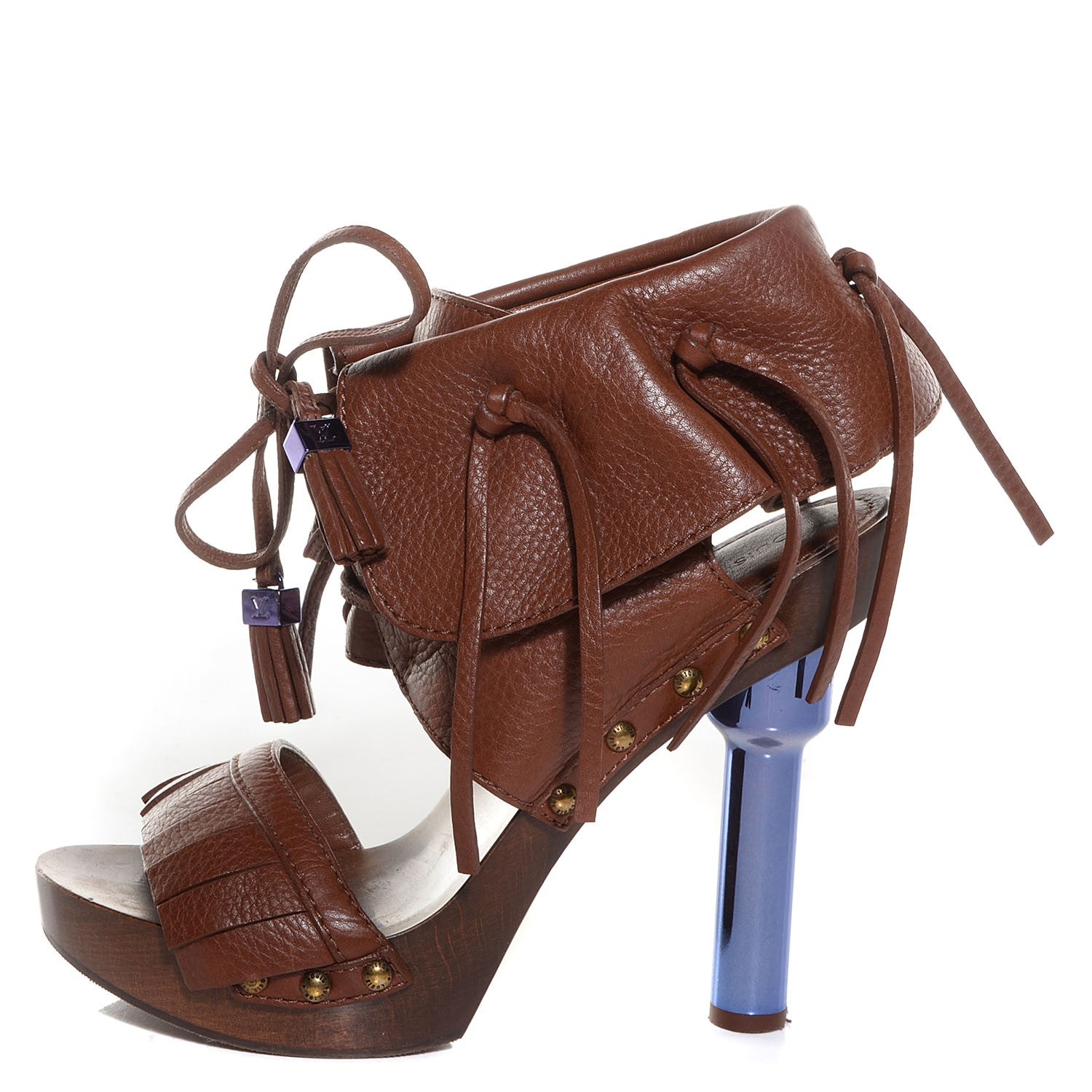 Louis Vuitton Grained Calfskin Rosa Sandals 38 Cacao 1 of 8