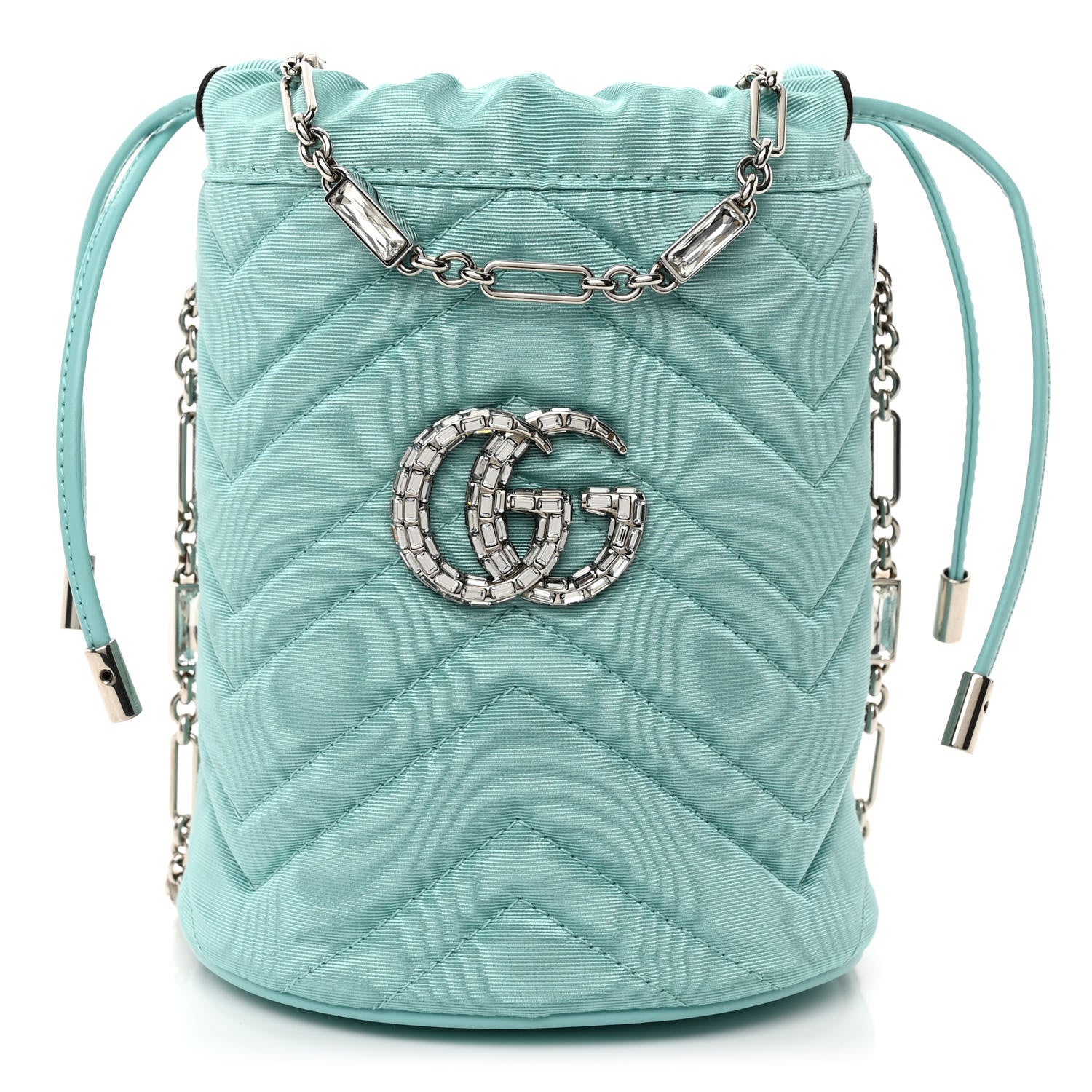 Gucci Moire Fabric Calfskin Crystal Matelasse Mini GG Marmont 2.0 Bucket Bag Dark Ocean Wave Crystal 1 of 9
