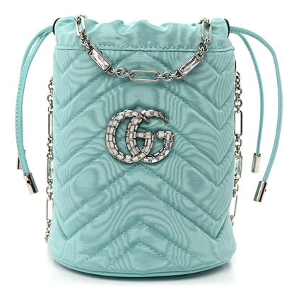 Gucci Moire Fabric Calfskin Crystal Matelasse Mini GG Marmont 2.0 Bucket Bag Dark Ocean Wave Crystal 1 of 9