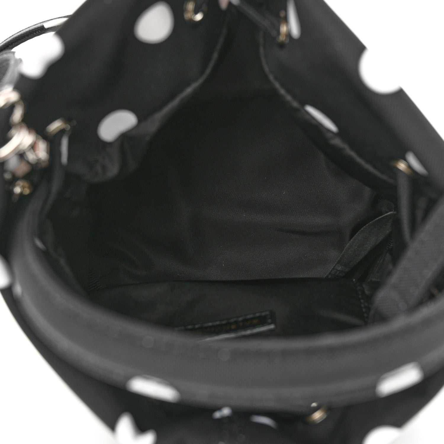 Balenciaga Recycled Sport Nylon Polka Dot Logo Embroidered Wheel Drawstring Bucket Bag XS Black White 5 of 9