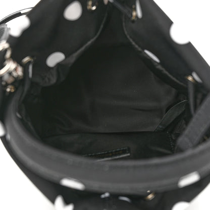 Balenciaga Recycled Sport Nylon Polka Dot Logo Embroidered Wheel Drawstring Bucket Bag XS Black White 5 of 9