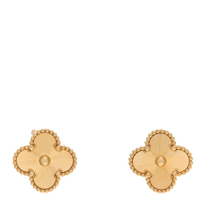 Van Cleef & Arpels 18K Yellow Gold Guilloche Vintage Alhambra Earrings 1 of 5