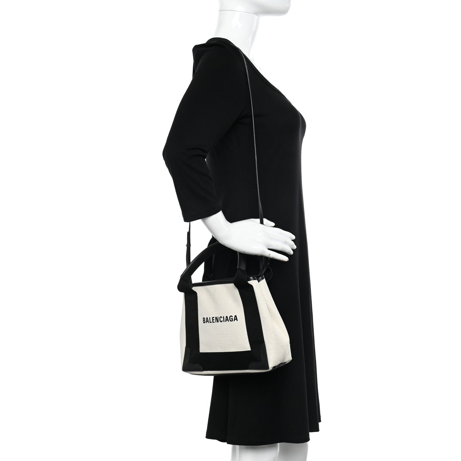 Balenciaga Cotton Canvas Calfskin Navy Cabas XS Natural Black 2 of 13