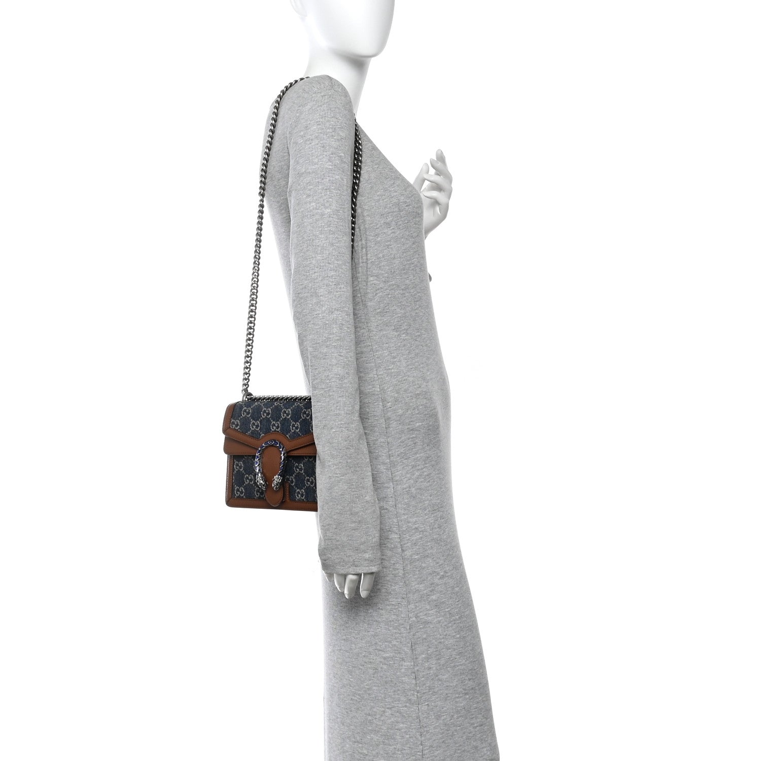 Gucci New Denim GG Monogram Dollar Calfskin Enamel Mini Dionysus Shoulder Bag Blue Tea Cuir Epilog Electric Blue 2 of 11