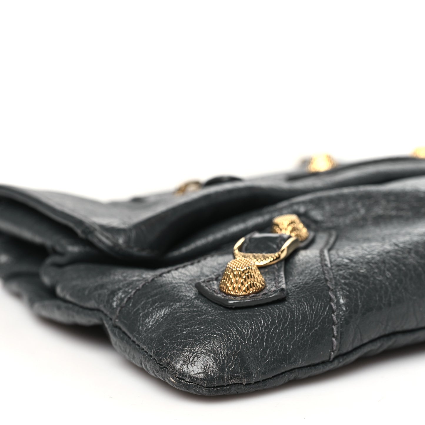 Agneau Giant 12 Gold Hardware Envelope Strap Clutch Gris Fossile