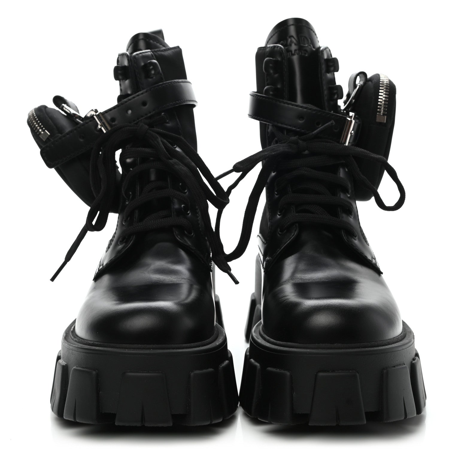 Prada Spazzolato Rois Nylon Metal Triangle Logo Monolith Pouch Pocket 55mm Boots 37 Black 2 of 9