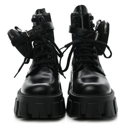Prada Spazzolato Rois Nylon Metal Triangle Logo Monolith Pouch Pocket 55mm Boots 37 Black 2 of 9