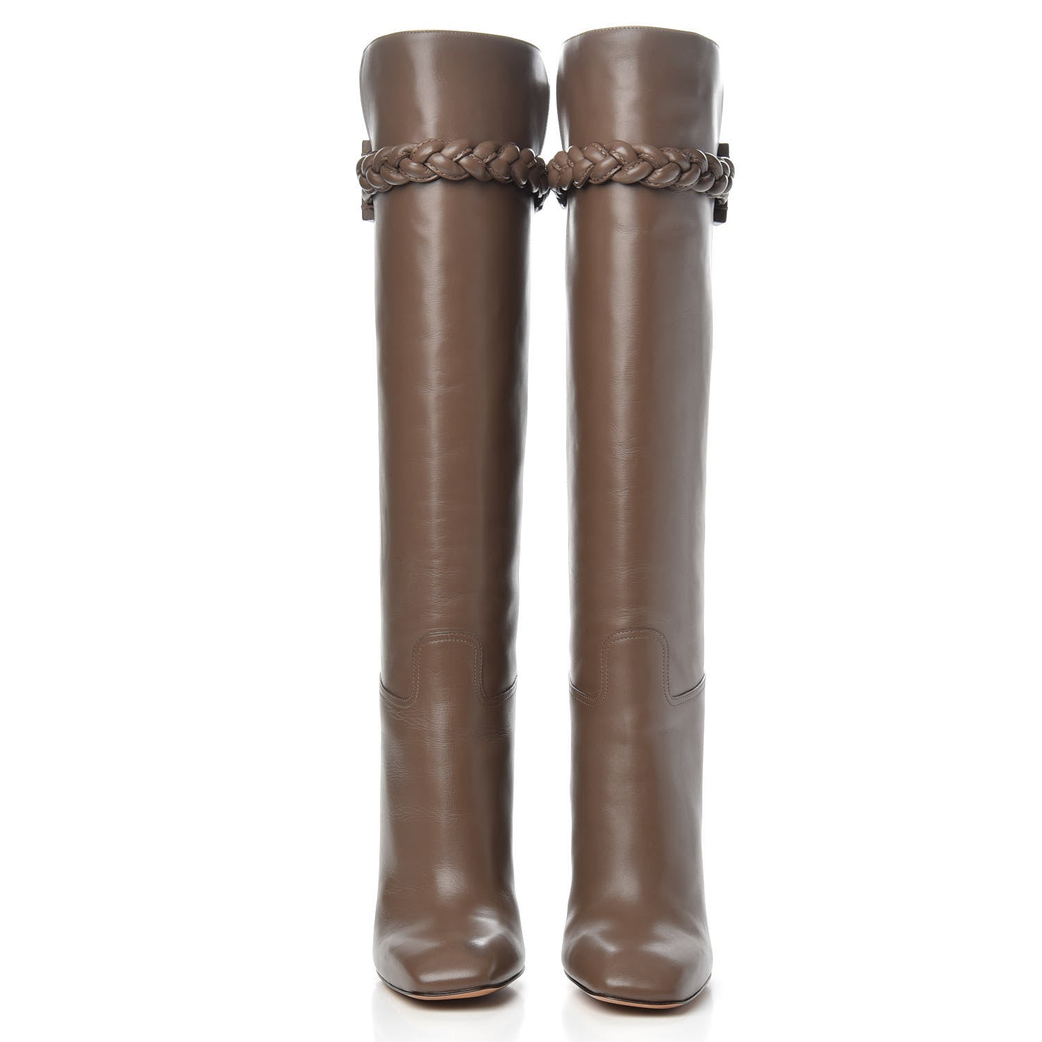 Valentino Garavani Vitello Braided Knee High 100mm Boots 36 Dark Noisette 2 of 6