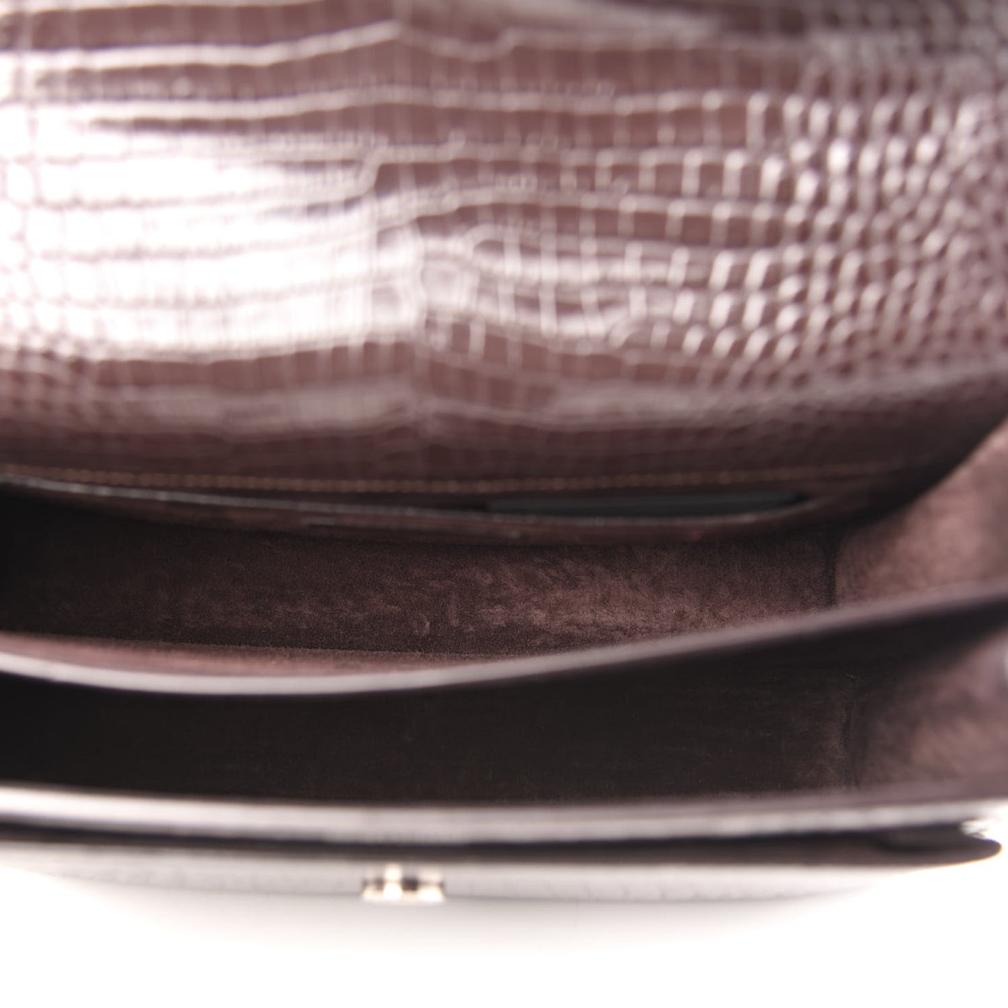 Calfskin Crocodile Embossed Medium Monogram Sunset Brown