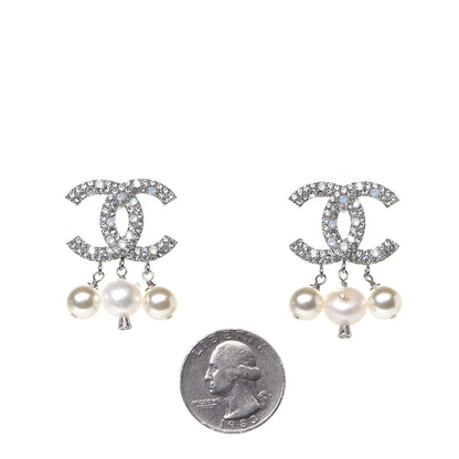 Chanel Crystal Pearl CC Drop Earrings Silver 2 of 9