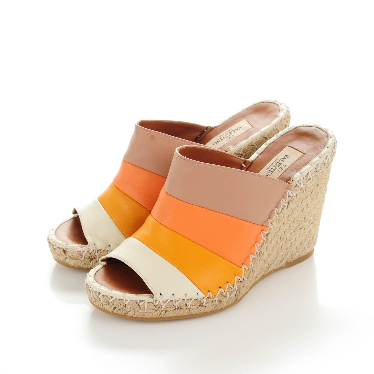 Calfskin 1975 Stripes Espadrille Wedges 37 Multicolor Mandarin Sorbet