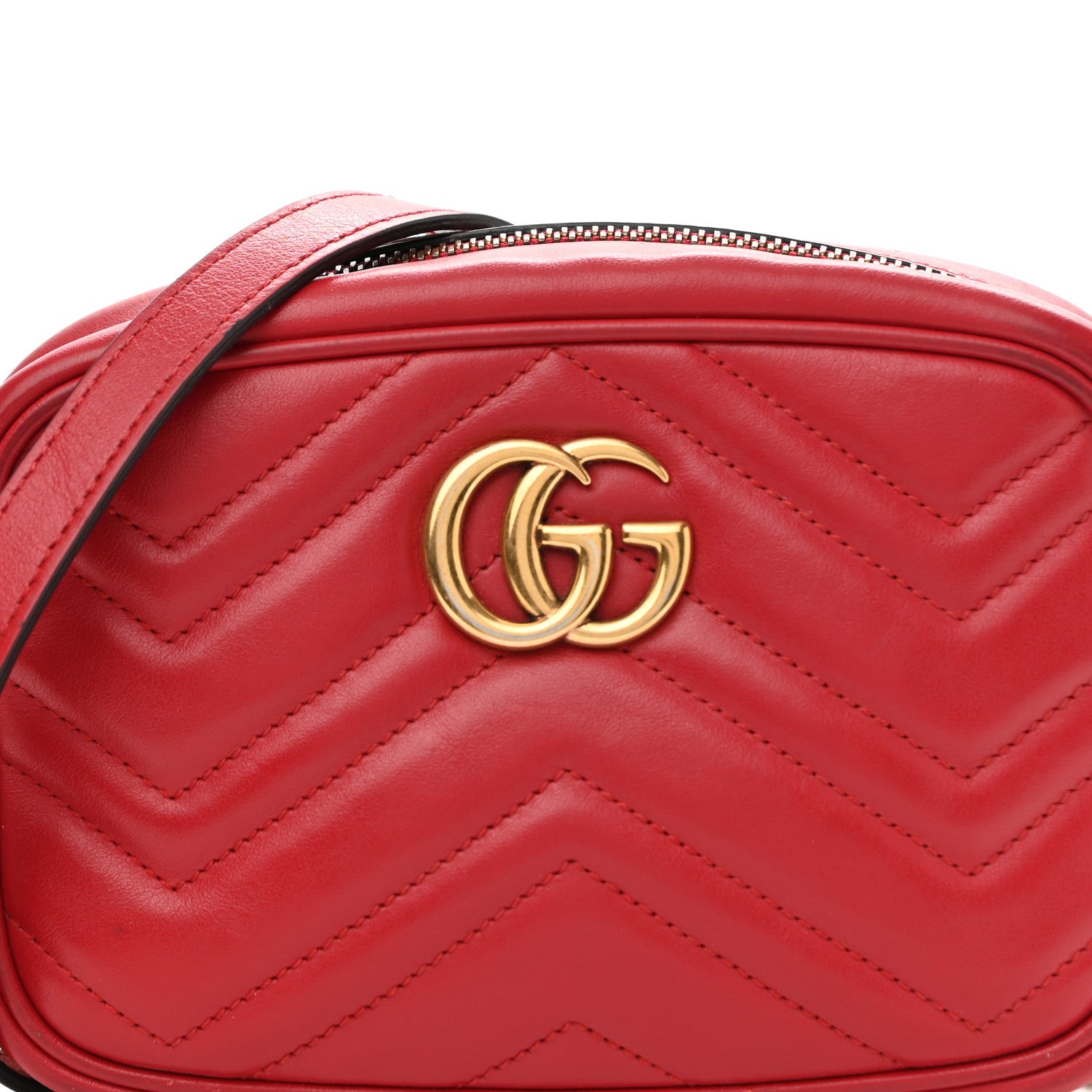 Gucci Calfskin Matelasse Mini GG Marmont Chain Shoulder Bag Hibiscus Red 9 of 13