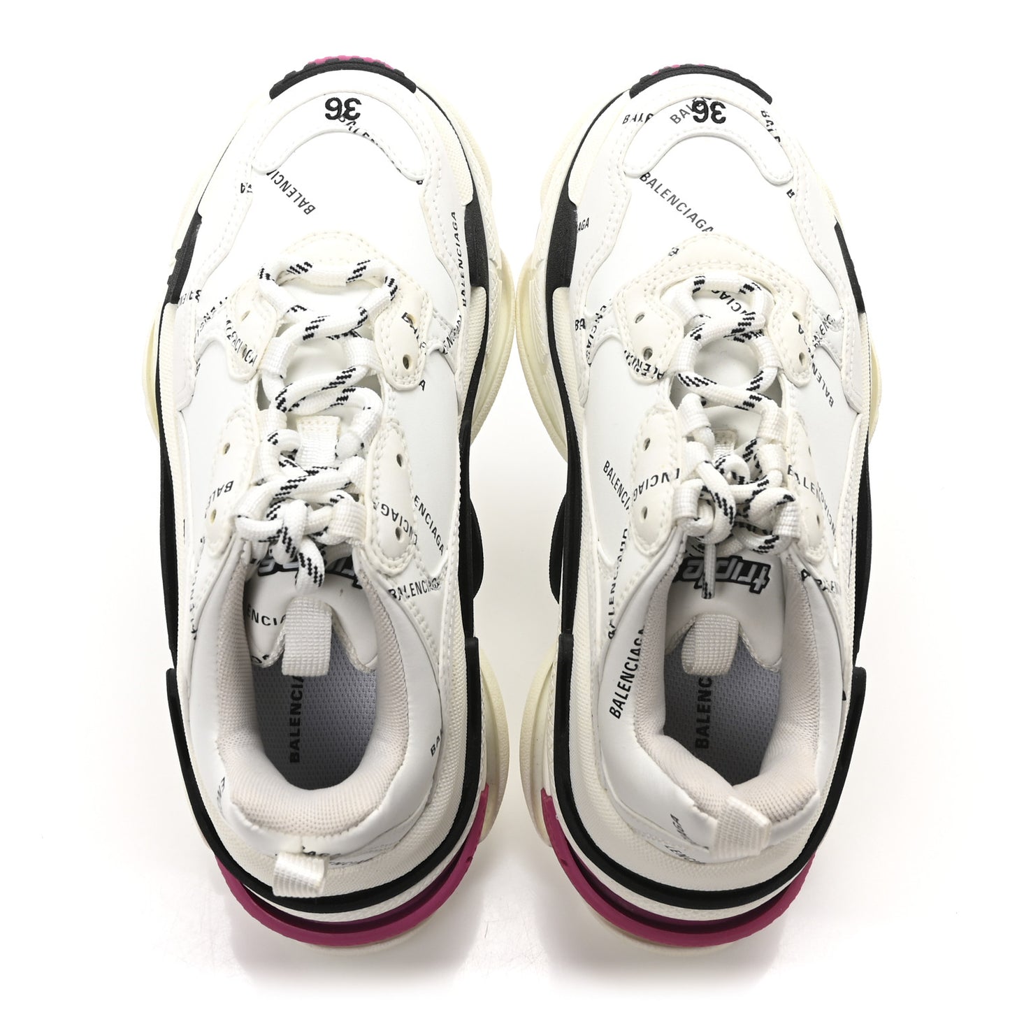 Technical Fabric Allover Logo Triple S Sneakers 36 White Black Pink