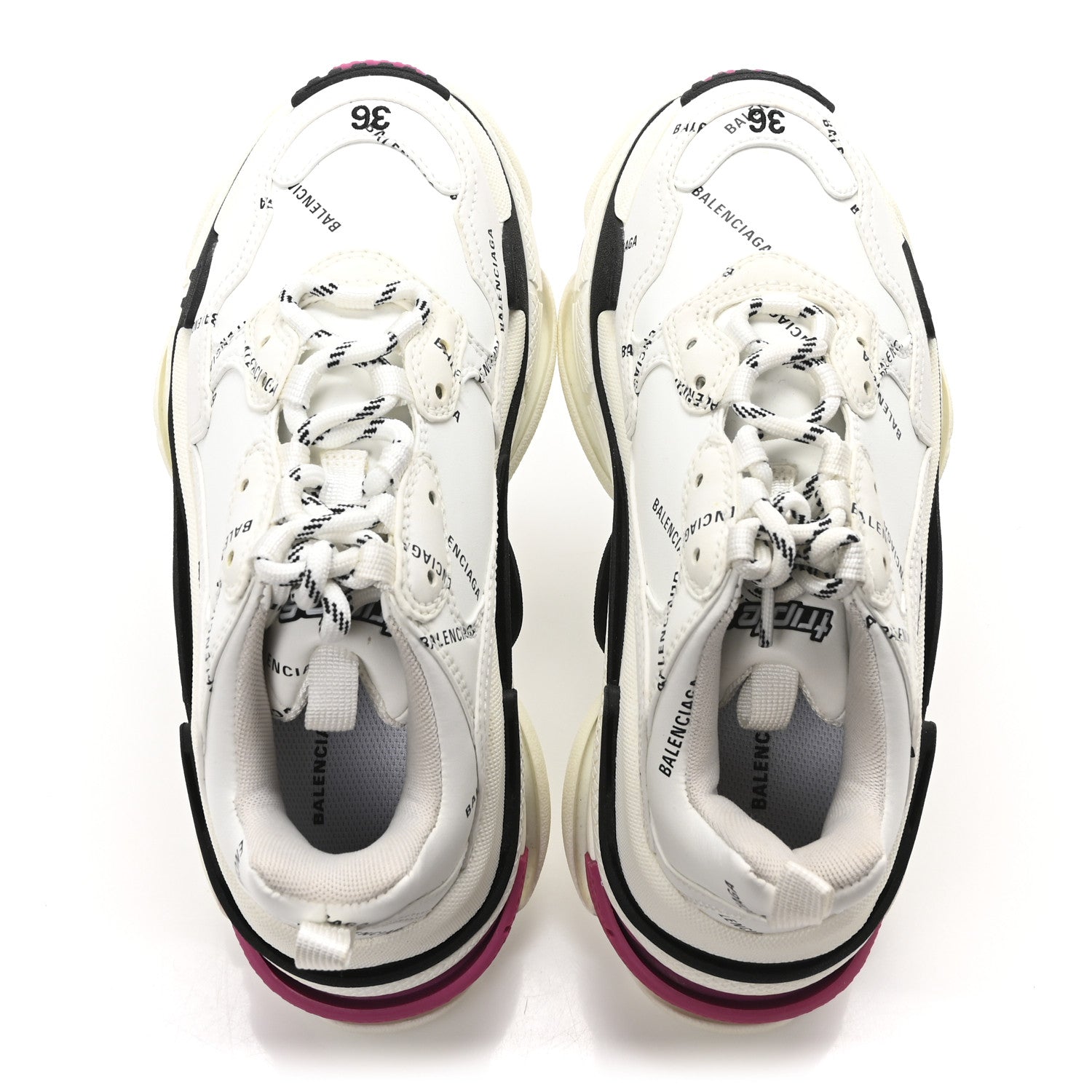 Balenciaga Technical Fabric Allover Logo Triple S Sneakers 36 White Black Pink 2 of 8