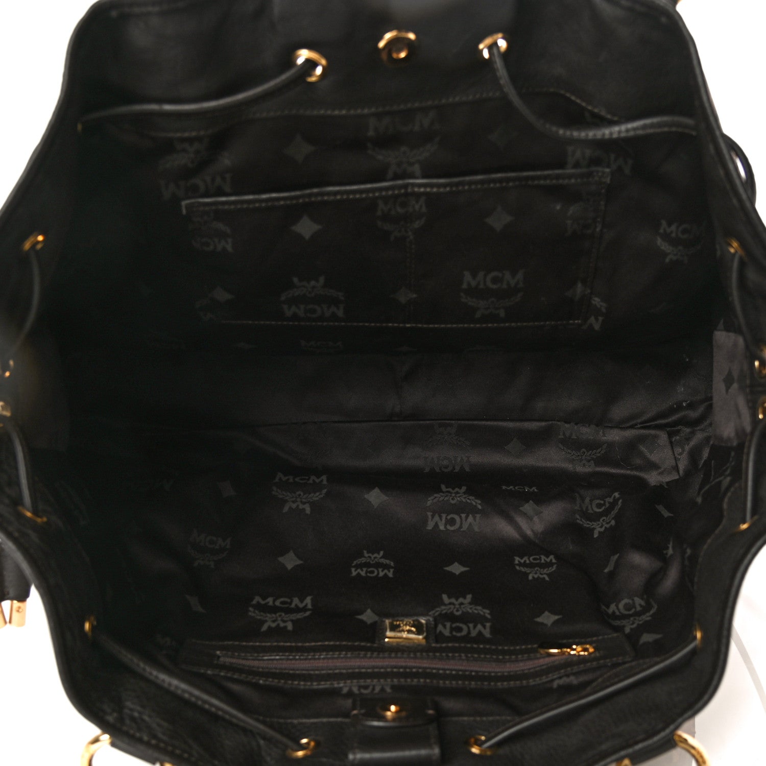 MCM Visetos Leopard Print Large Drawstring Shoulder Bag Cognac 5 of 11
