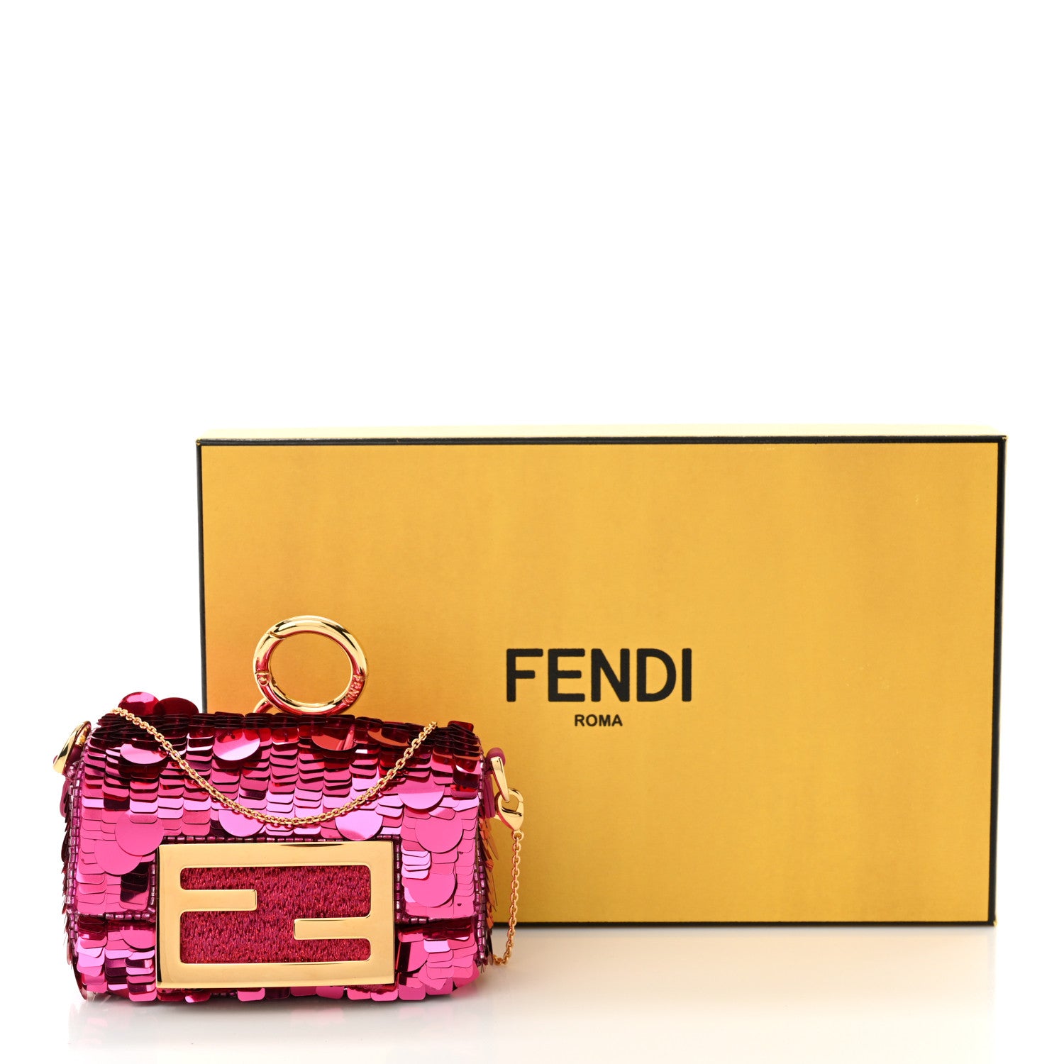 Fendi Sequin Paillettes Shiny Nappa Sex and the City Nano Maxi Buckle Baguette Charm Ciclamino Pilar 11 of 11