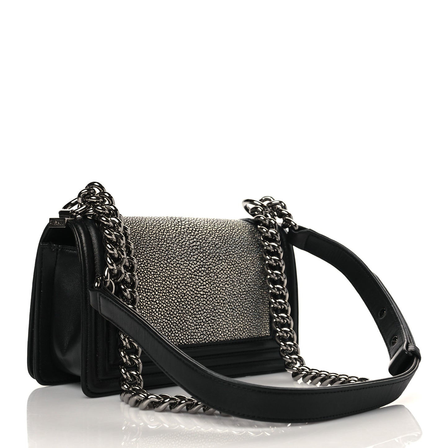 Galuchat Stingray Small Boy Flap Black Silver