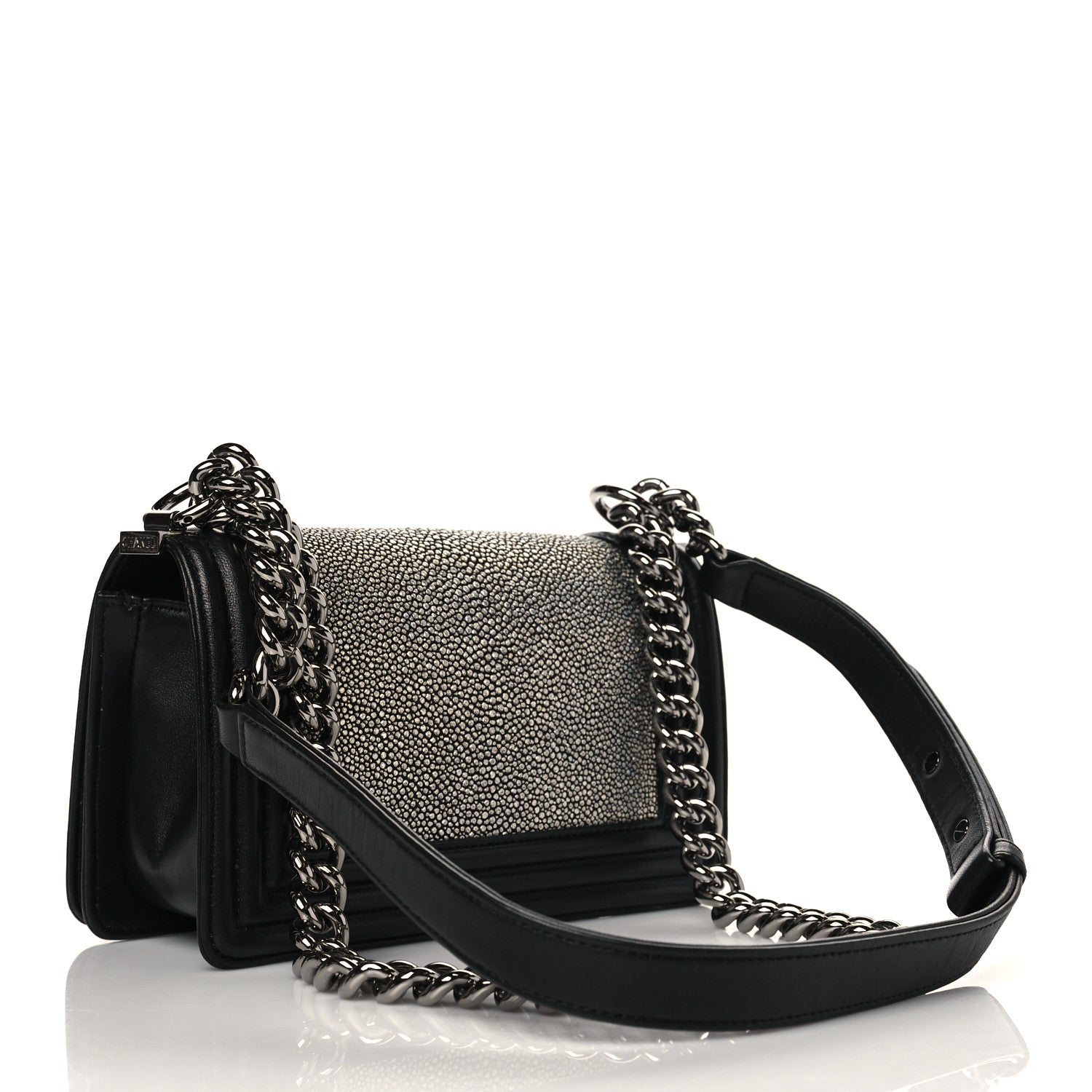 Chanel Galuchat Stingray Small Boy Flap Black Silver 2 of 9