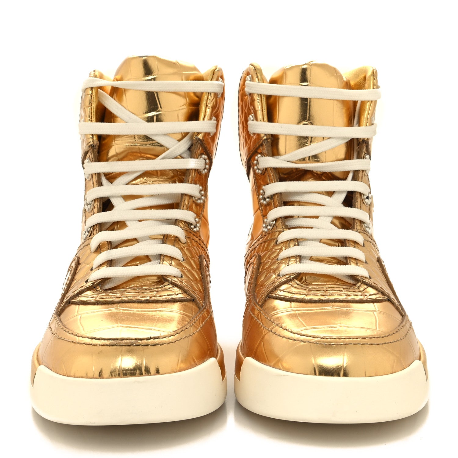 Chanel Metallic Calfskin Crocodile Embossed Cocodile High Top Sneakers 38 Gold 2 of 8