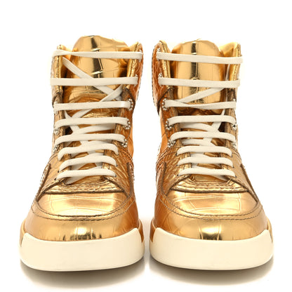 Chanel Metallic Calfskin Crocodile Embossed Cocodile High Top Sneakers 38 Gold 2 of 8