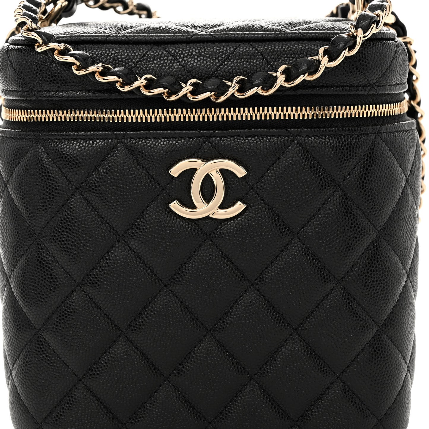 Caviar Quilted Small Top Handle Vanity Case With Chain Black