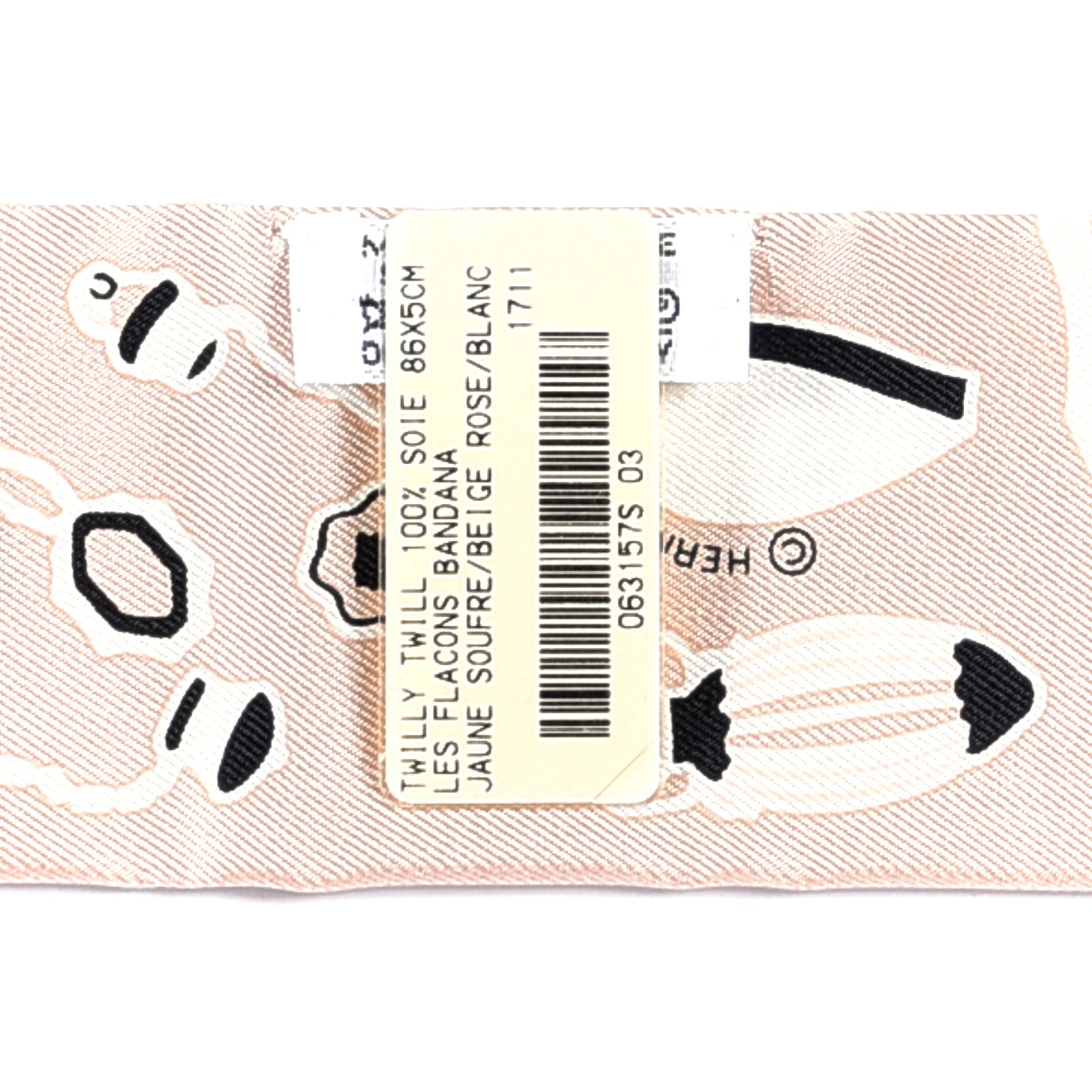 Hermes Silk Les Flacons Bandana Twilly Jaune Soufre Beige Rose Blanc 3 of 3