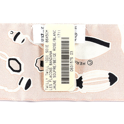 Hermes Silk Les Flacons Bandana Twilly Jaune Soufre Beige Rose Blanc 3 of 3