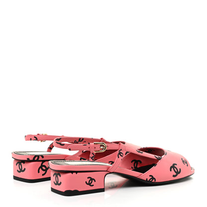 Chanel Printed Lambskin CC Slingback Sandals 40 Pink Black 5 of 12