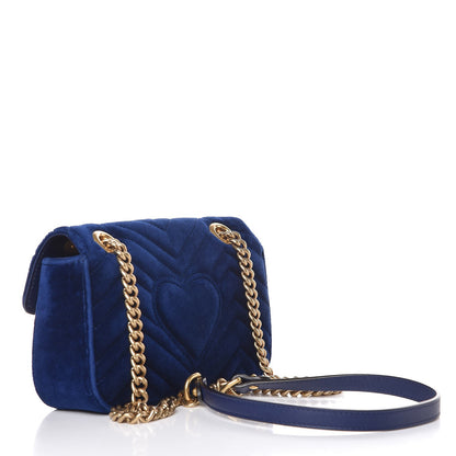Gucci Velvet Matelasse Mini GG Marmont Shoulder Bag Cobalt Blue 3 of 7
