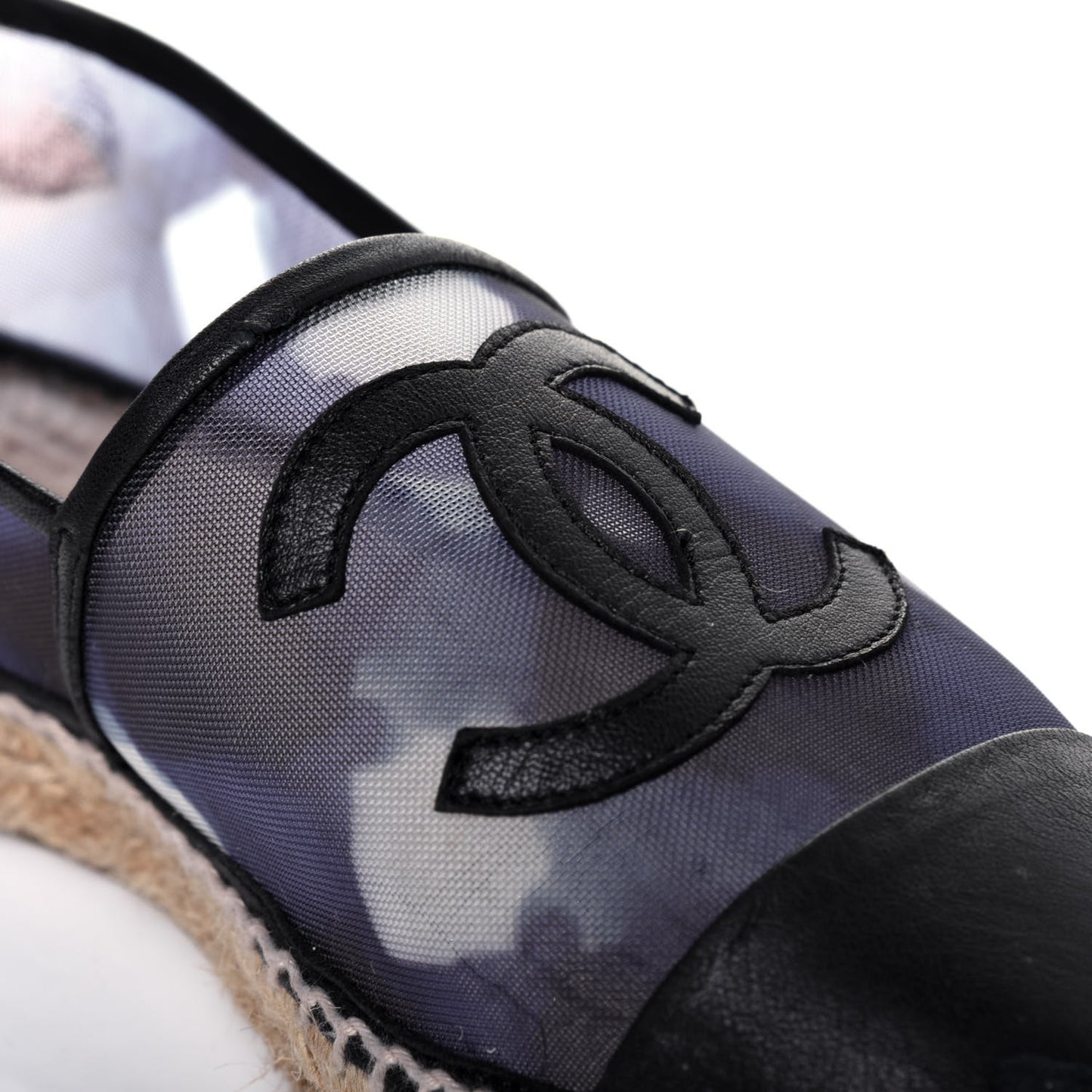 Mesh Lambskin Check Print CC Espadrilles 37 Blue Black White