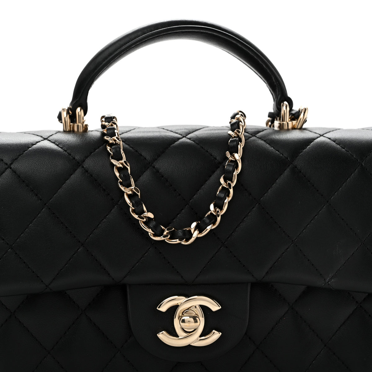 Lambskin Quilted Mini Top Handle Rectangular Flap Black