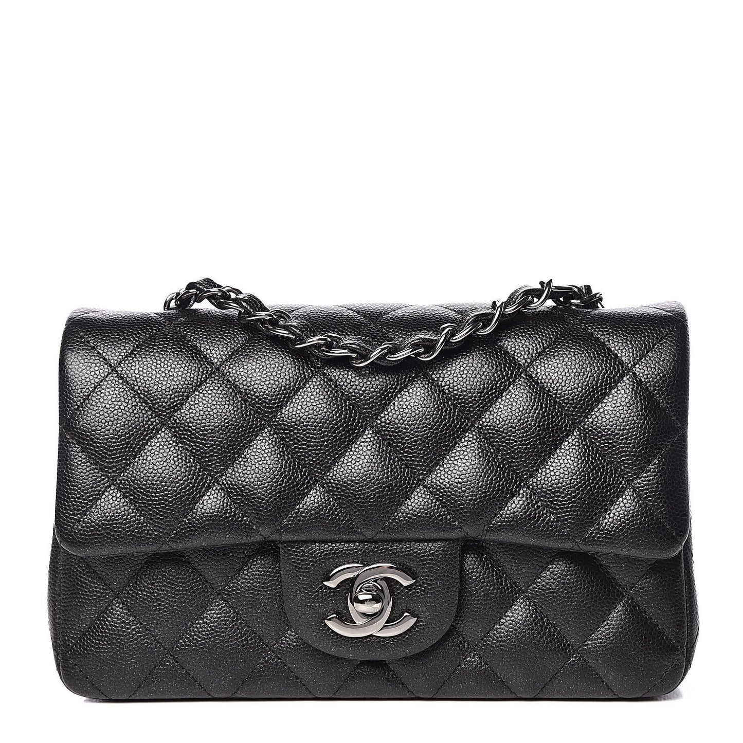 Iridescent Caviar Quilted Mini Rectangular Flap Black