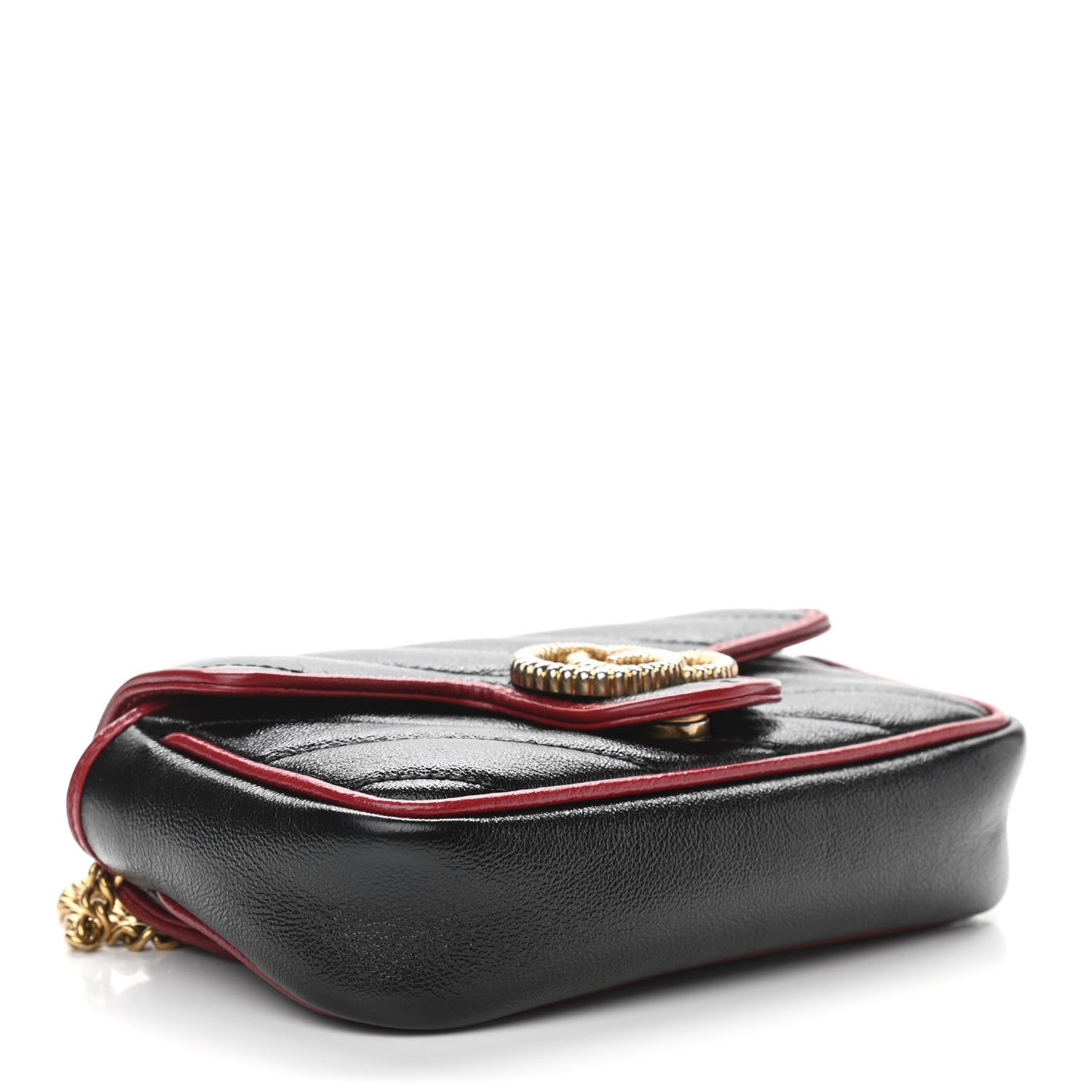 Vintage Effect Calfskin Matelasse Diagonal Super Mini Torchon GG Marmont Shoulder Bag Black Romantic Cherry