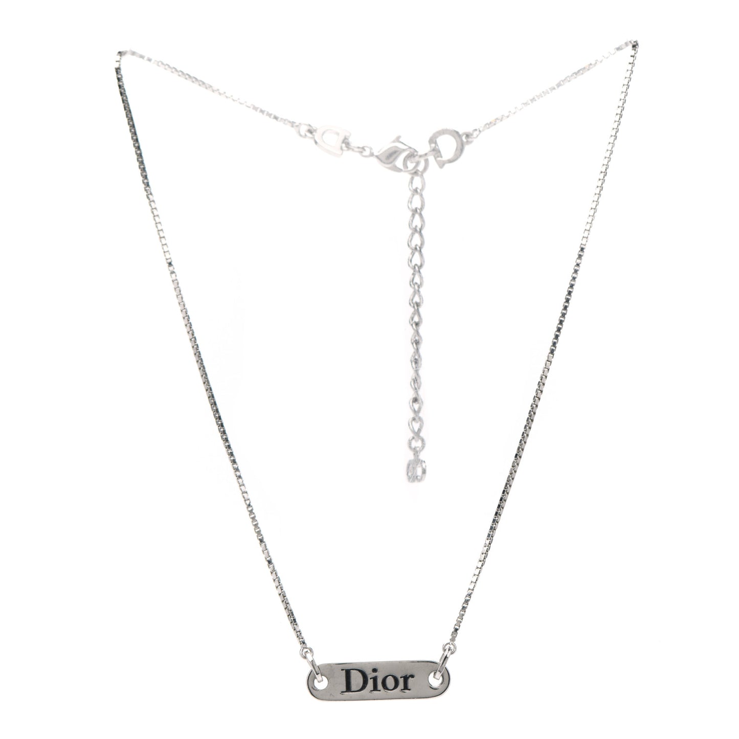 Enamel Logo Tag Short Necklace Silver