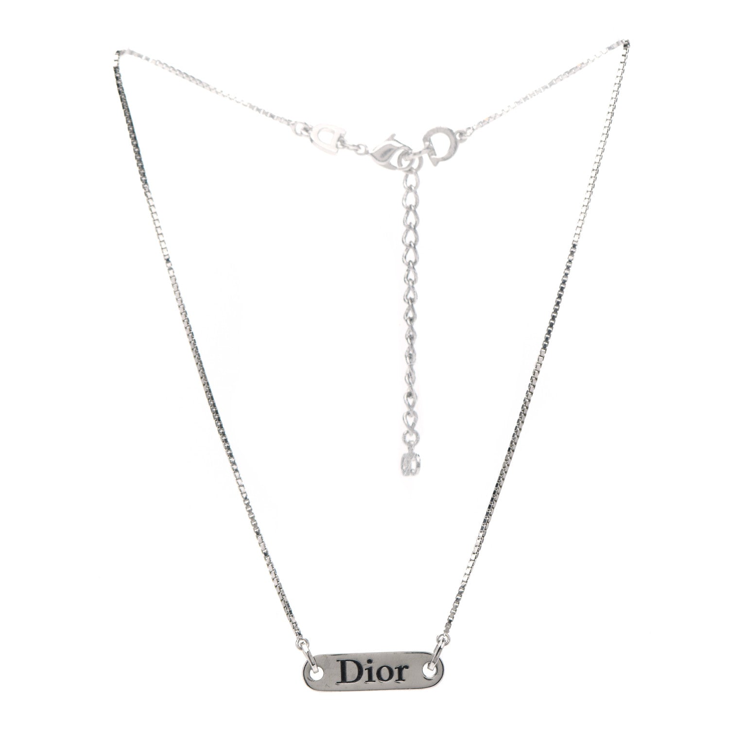 Christian Dior Enamel Logo Tag Short Necklace Silver 3 of 5
