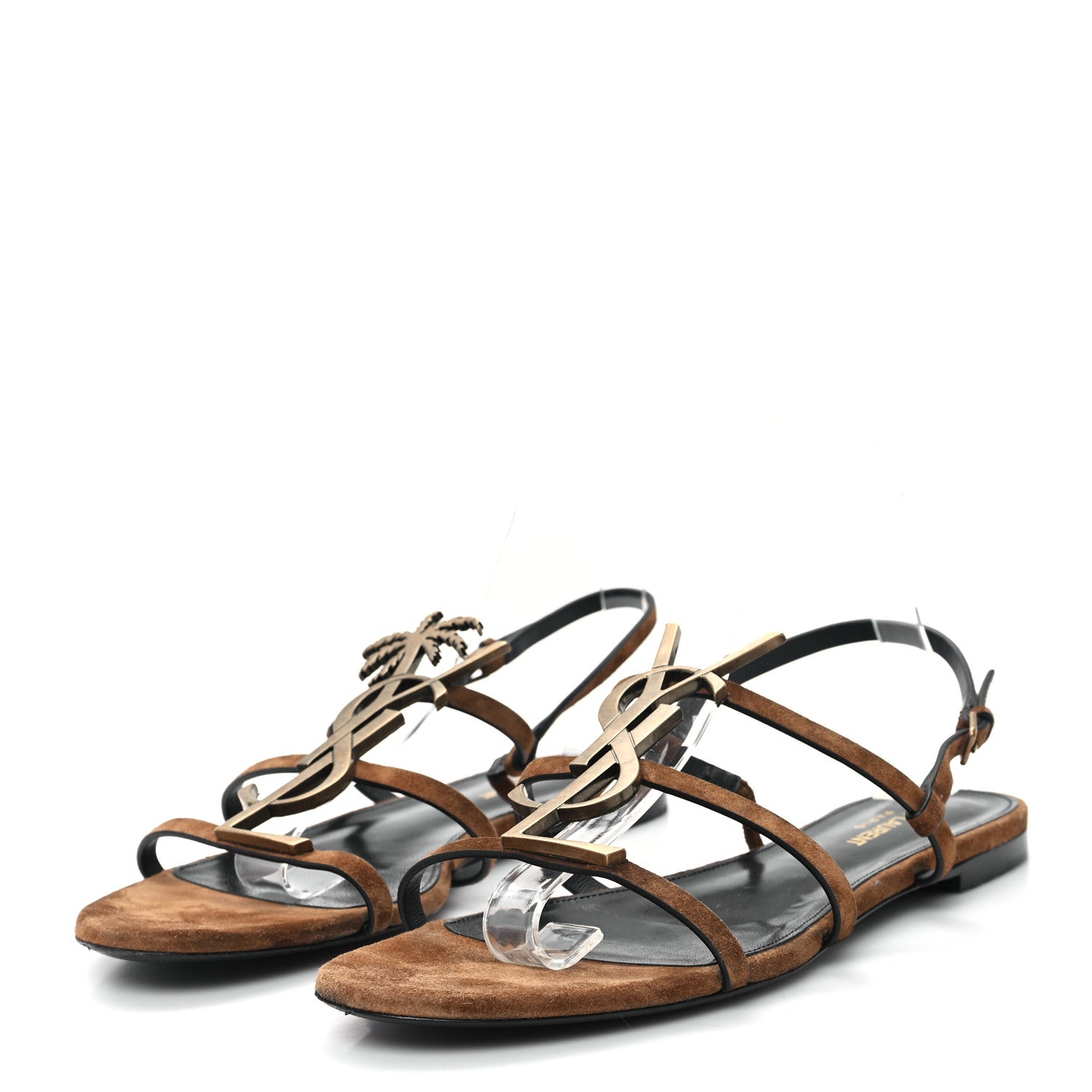 Saint Laurent Suede Cassandra Monogram Palm 05 Sandals 40.5 Brown 4 of 10