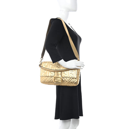 Fendi Vitello Catalan Mirror FF 1974 Embossed Large Baguette Gold 2 of 12