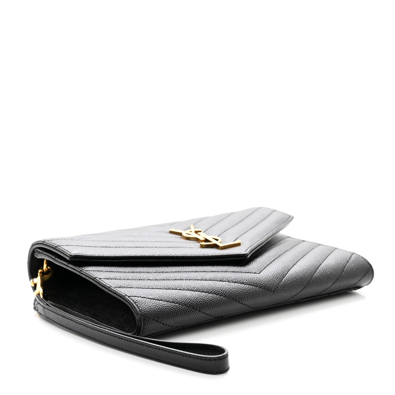 Saint Laurent Grain De Poudre Matelasse Chevron Monogram Envelope Clutch Black 5 of 8