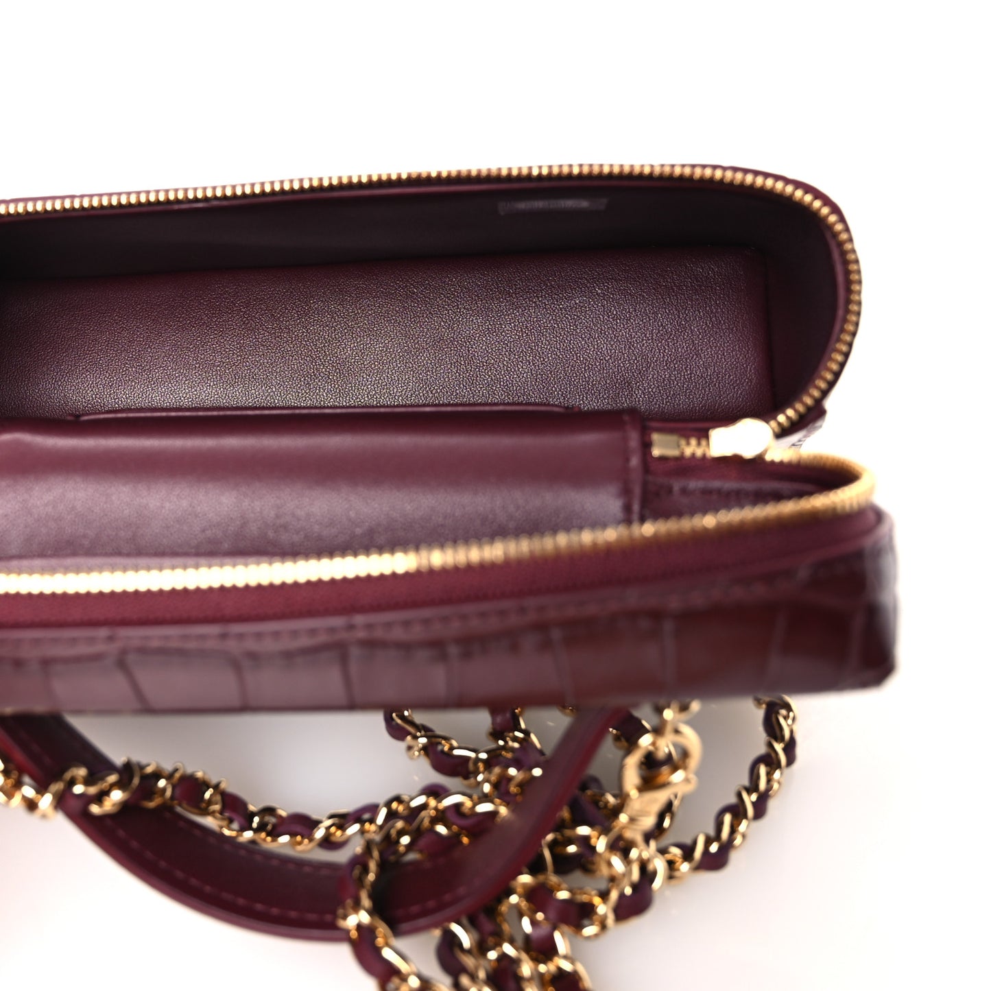 Calfskin Crocodile Embossed Crococo Exoticoco Vanity With Chain Dark Burgundy