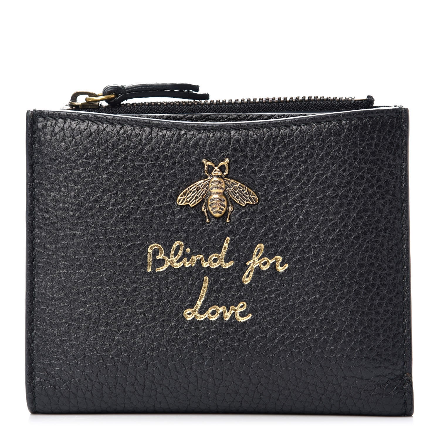 Gucci Pebbled Calfskin Animalier Card Case Wallet Black 1 of 7