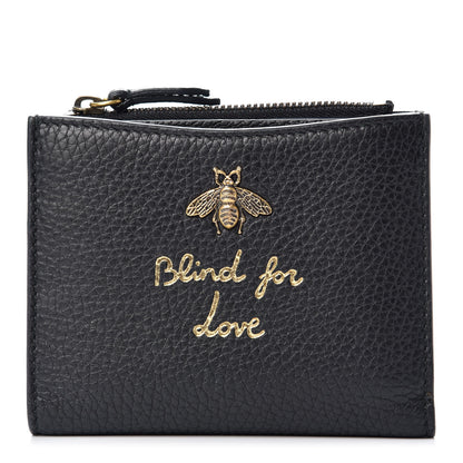 Gucci Pebbled Calfskin Animalier Card Case Wallet Black 1 of 7