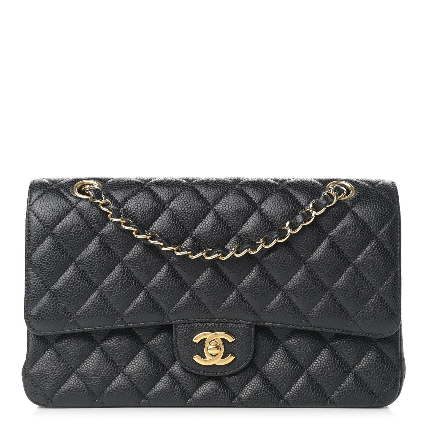 Caviar Quilted Medium Double Flap Black
