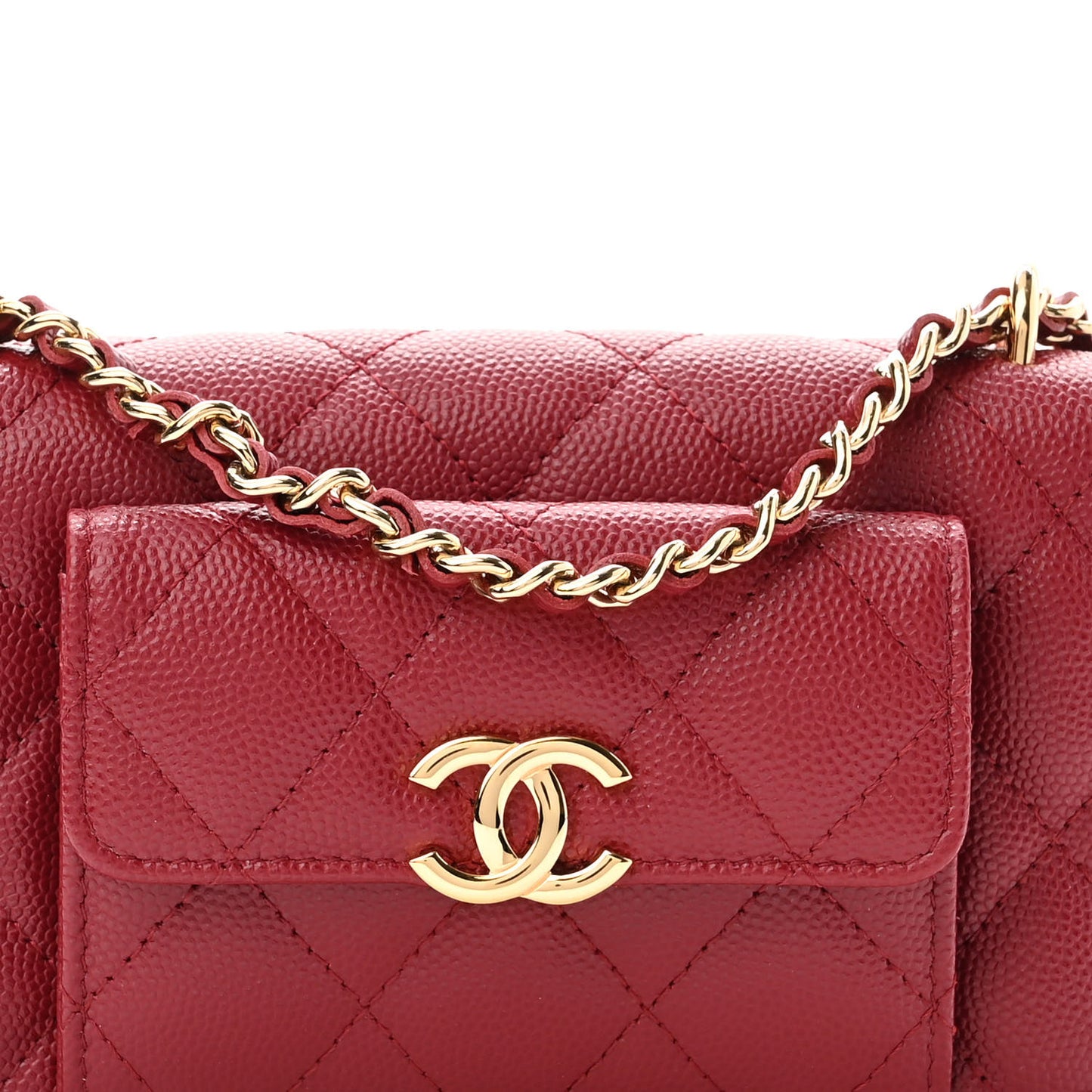 Caviar Quilted Pocket Twins Clutch With Chain Burgundy