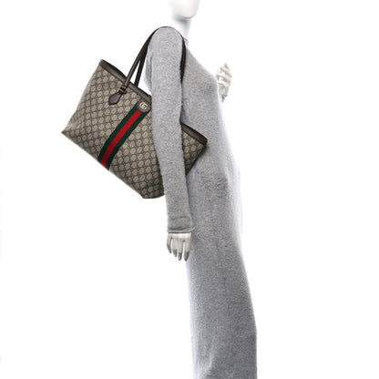 Gucci GG Supreme Monogram Textured Calfskin Web Medium Ophidia Shopping Tote Beige Ebony New Acero 2 of 11