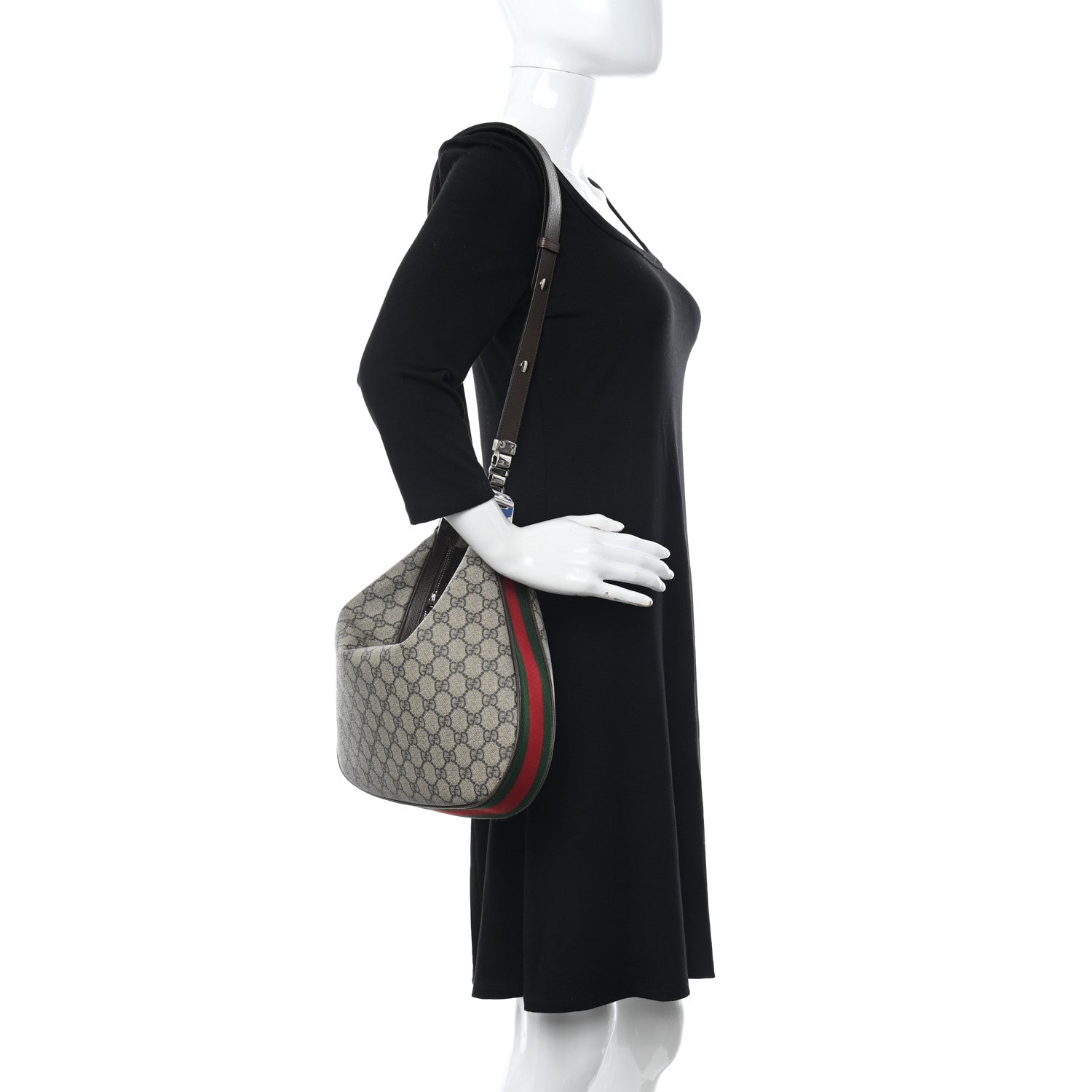 Gucci GG Supreme Monogram Textured Calfskin Web Large Attache Shoulder Bag Beige Ebony New Acero 2 of 10