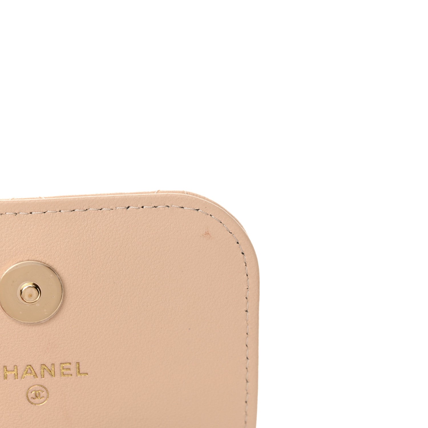 Chanel Lambskin Enamel Quilted Phone Holder With Chain Beige