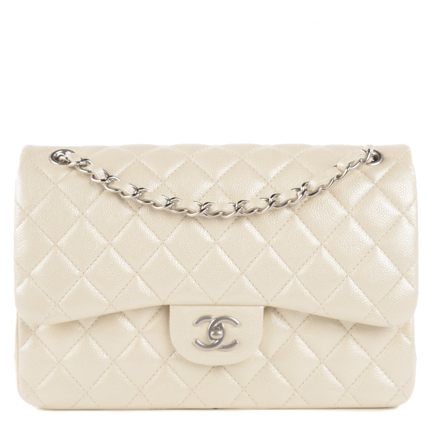 Chanel Pearly Caviar Quilted Jumbo Double Flap Dark White 1 of 11