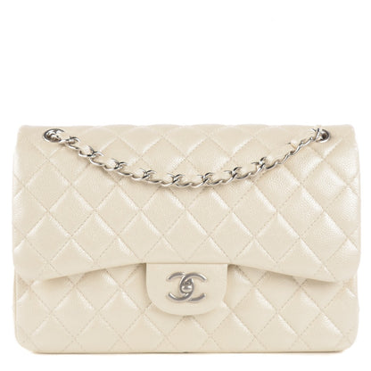 Chanel Pearly Caviar Quilted Jumbo Double Flap Dark White 1 of 11