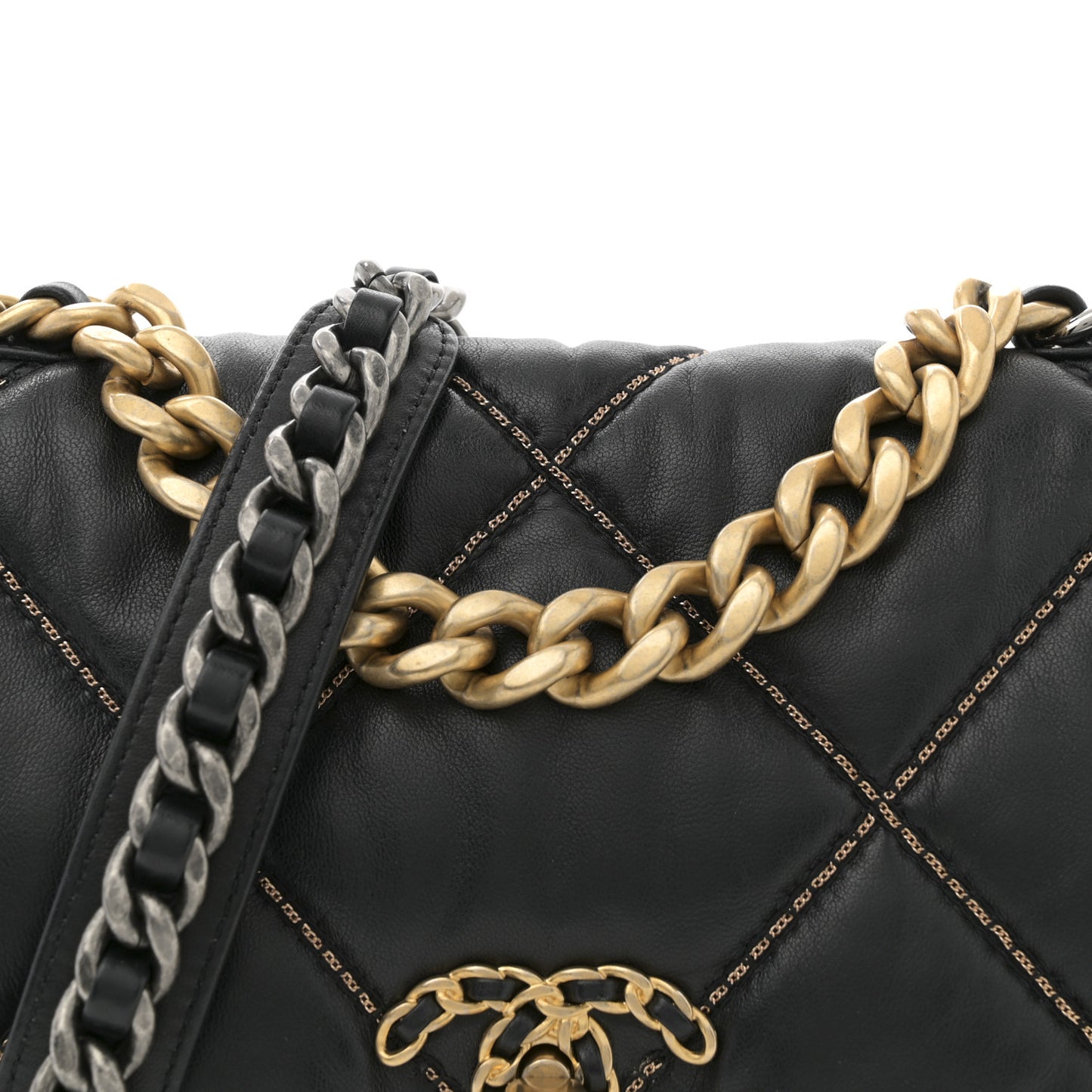 Lambskin Chain Quilted Medium Chanel 19 Flap Black