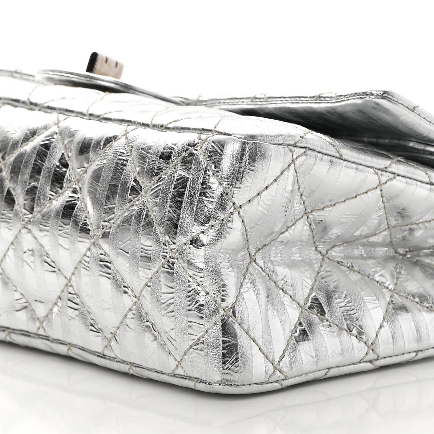 Chanel Metallic Striped Calfskin 2.55 Reissue 226 Flap Silver Silver 10 of 13